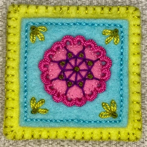 Posy Pin PDF Pattern Summer Colors for wool felt appliqué and hand embroidery