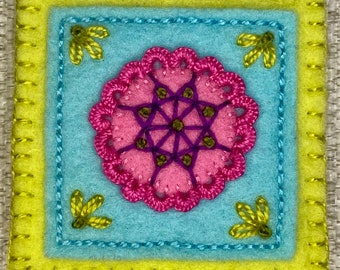 Posy Pin PDF Pattern for wool felt appliqué and hand embroidery
