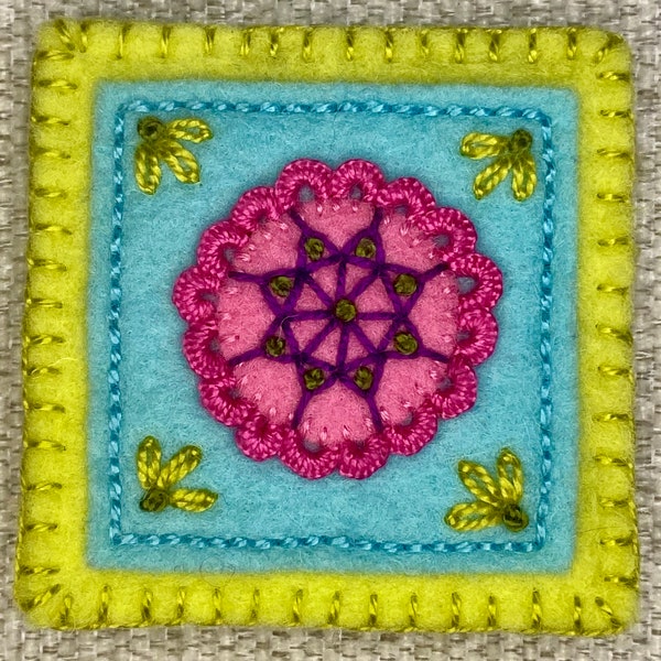 Posy Pin PDF Pattern for wool felt appliqué and hand embroidery