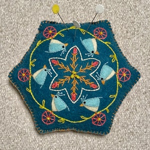 Little Bird Pincushion Kit with Pattern and Materials for Appliqué and Embroidery on Wool Felt