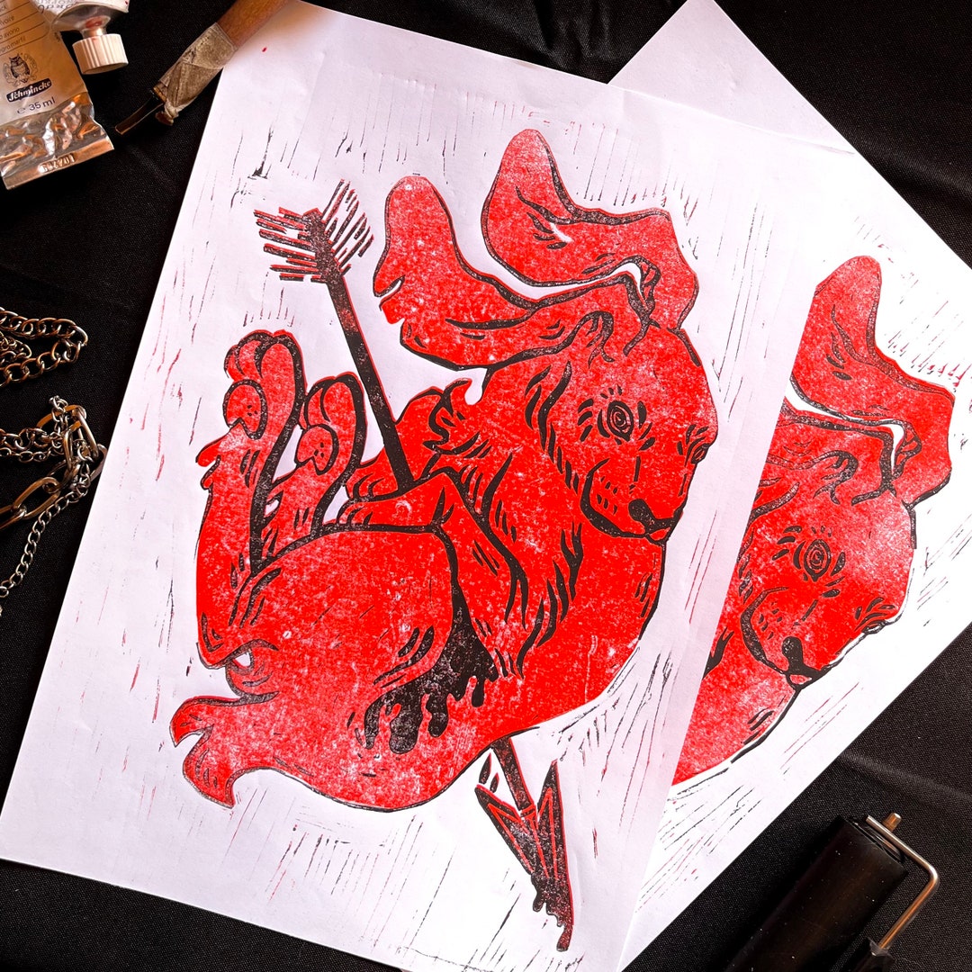Bunny Linocut Print | A4 Size | Reduction Print | Animal Illustration ...