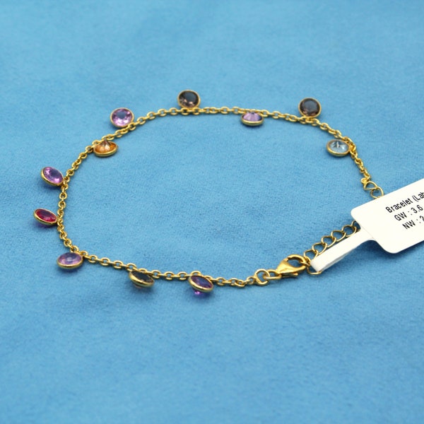 multi gemstone bracelet, 925 sterling silver bracelet, lobster lock adjustment minimalist line & chain bracelet, gold plating bracelet