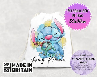 Personalised Disney's Lilo and Stitch Gym Bag, Girls Kids Drawstring Bag, Children's School PE Bag, Swim Bag | Customise with any Name
