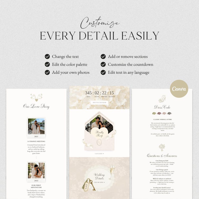 Ivory Lace Wedding Website Template Canva · Digital Wedding Invitation with RSVP & Countdown image 4