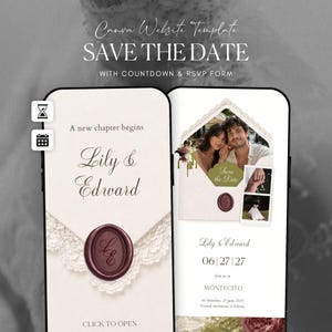 Olive Green Burgundy Save the Date Website Template · Digital Wedding Invitation with RSVP & Countdown