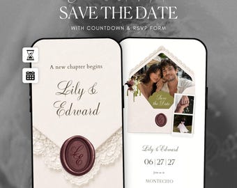 Olive Green Burgundy Save the Date Website Template · Digital Wedding Invitation with RSVP & Countdown