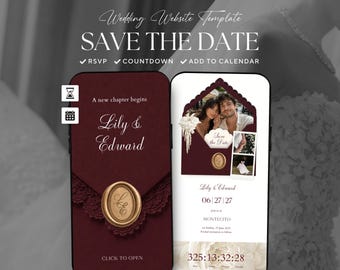 Burgundy Save the Date Website Template · Digital Wedding Invitation with RSVP & Countdown
