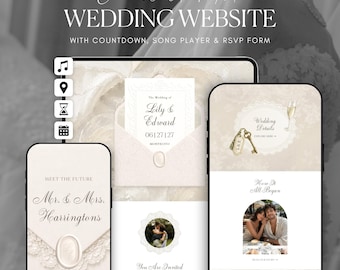 Ivory Lace Wedding Website Template Canva · Digital Wedding Invitation with RSVP & Countdown
