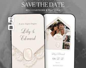Ivory Lace Save the Date Website Template · Digital Wedding Invitation with RSVP & Countdown