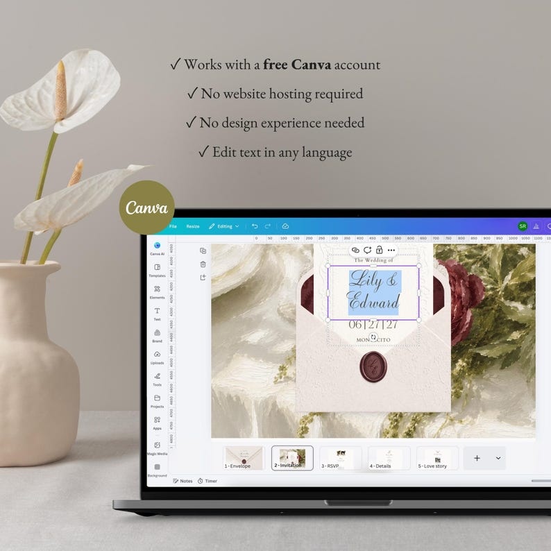 Olive Green Burgundy Wedding Website Template Canva · Digital Wedding Invitation with RSVP & Countdown image 15