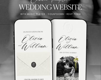 Black & White geprägte Monogramm Hochzeitswebsite Vorlage · Canva Digitale Einladung mit Antwortmöglichkeit und Countdown