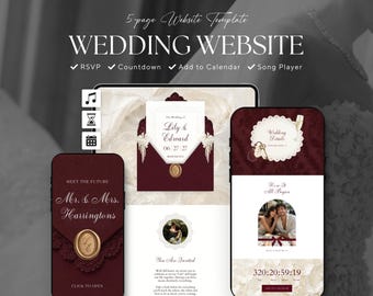 Burgundy Old Money Wedding Website Template Canva · Digital Wedding Invitation with RSVP & Countdown