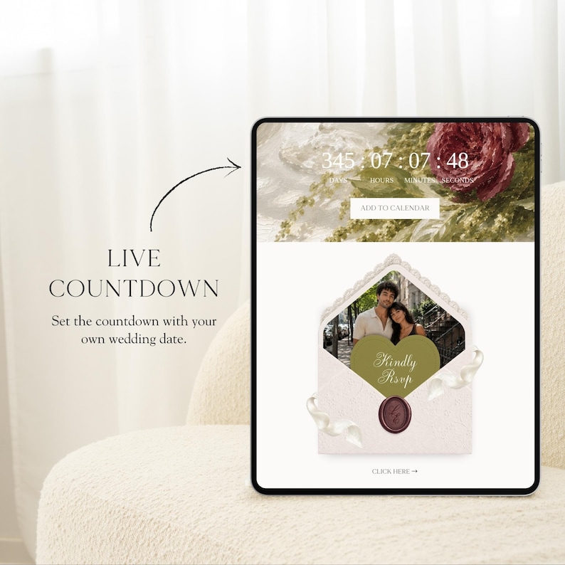 Olive Green Burgundy Wedding Website Template Canva · Digital Wedding Invitation with RSVP & Countdown image 7