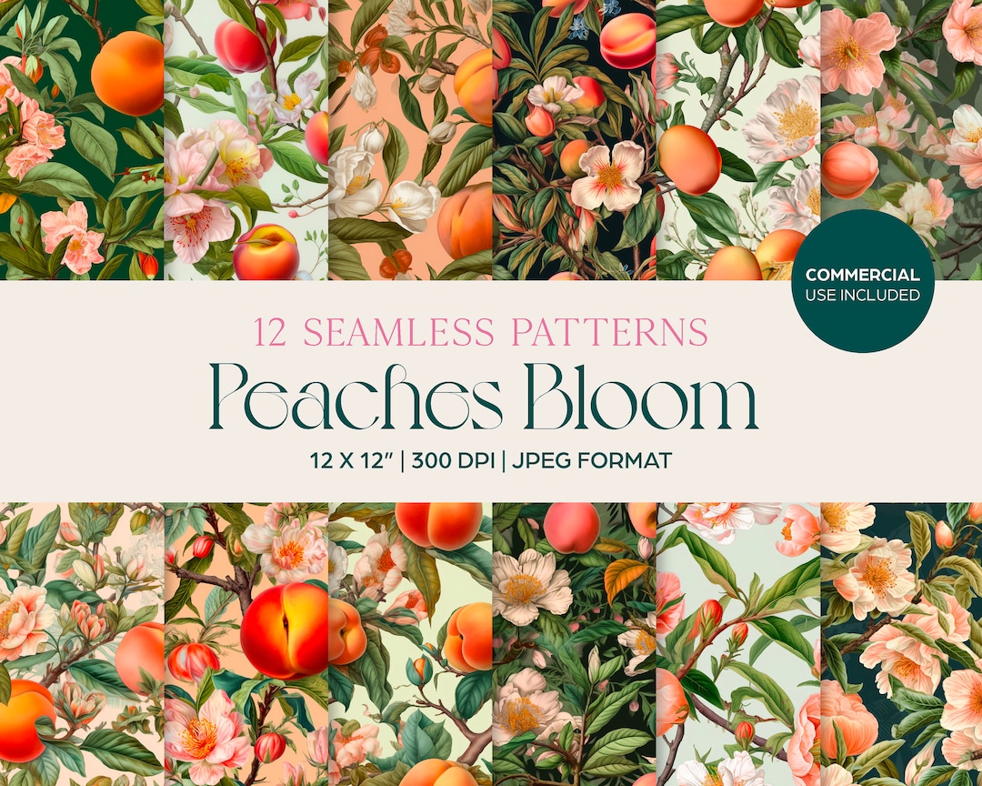 Peaches Fruits Patterns Spring Summer Seamless Designs - Etsy