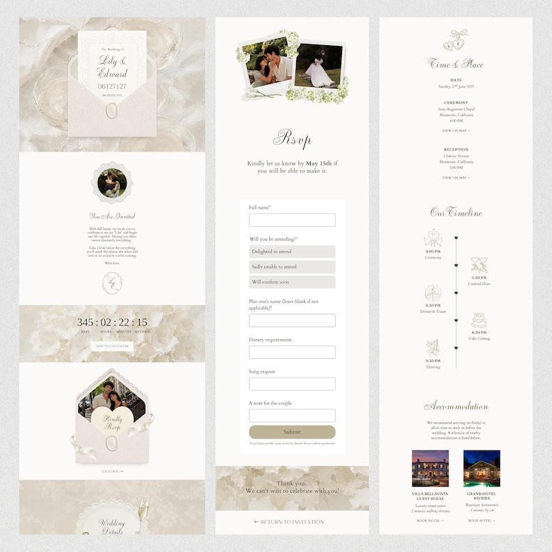Ivory Lace Wedding Website Template Canva · Digital Wedding Invitation with RSVP & Countdown image 8