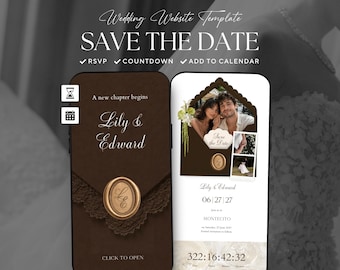 Brown Old Money Save the Date Website Template · Digital Wedding Invitation with RSVP & Countdown