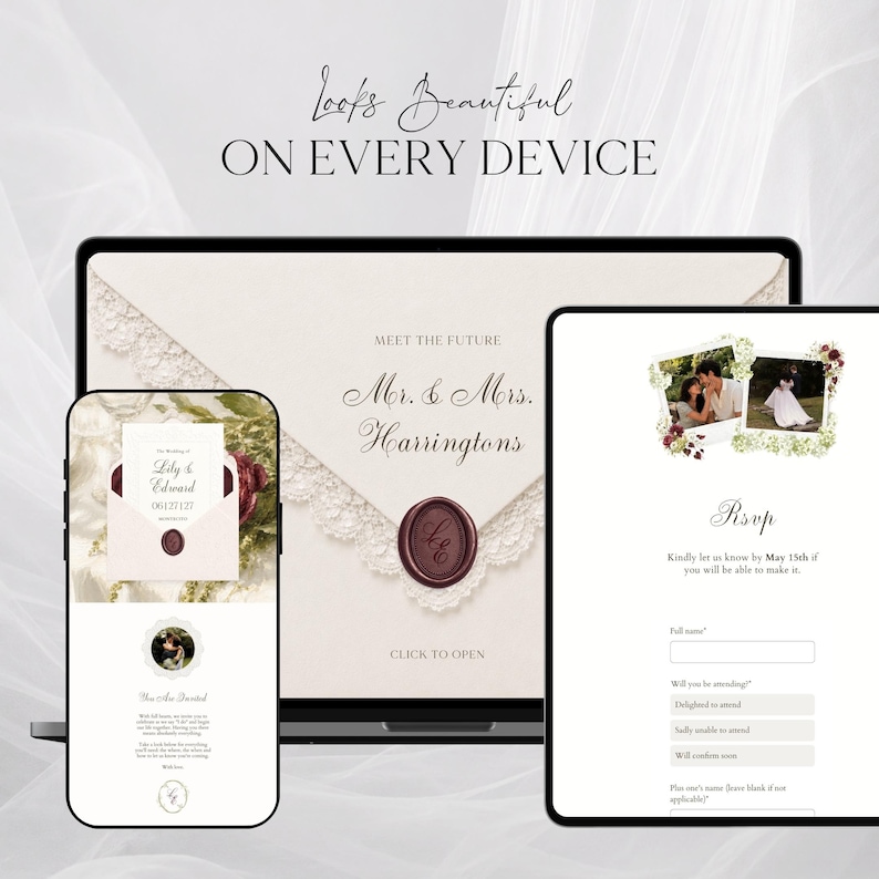 Olive Green Burgundy Wedding Website Template Canva · Digital Wedding Invitation with RSVP & Countdown image 12