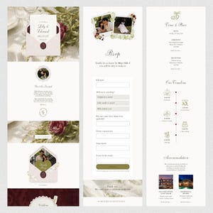 Olive Green Burgundy Wedding Website Template Canva · Digital Wedding Invitation with RSVP & Countdown image 8