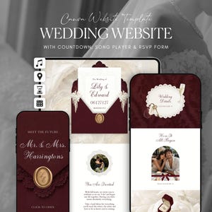 Burgundy Old Money Wedding Website Template Canva · Digital Wedding Invitation with RSVP & Countdown