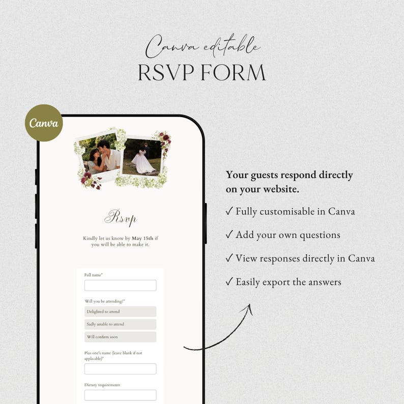 Olive Green Burgundy Wedding Website Template Canva · Digital Wedding Invitation with RSVP & Countdown image 6