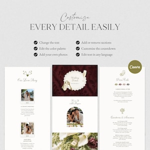 Olive Green Burgundy Wedding Website Template Canva · Digital Wedding Invitation with RSVP & Countdown image 4