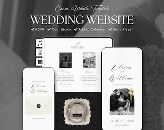 Black & White Embossed Wedding Website Template · Digital Invitation with RSVP, Countdown and Music Player