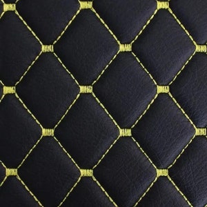 Yellow Black  Quilted Vinyl Faux Leather Car Upholstery Fabric | 2&quot;x2&quot; 5x5cm Diamond Stitch 5mm Foam Backing | 140cm Wide Automotive - Boat