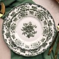 Porcelain Dinnerware Set Antique Green 24-Piece | 6 Person Premium Floral Plates & Bowls