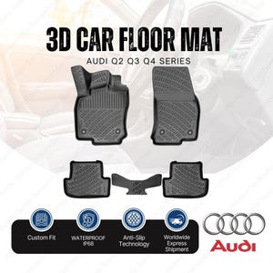 Alfombrillas para Audi Q2 Q3 Q4 Series, juego de 4 unidades, impermeables, 3D, personalizadas, antideslizantes, duraderas, para todo tipo de clima, alfombras para coche sin olor