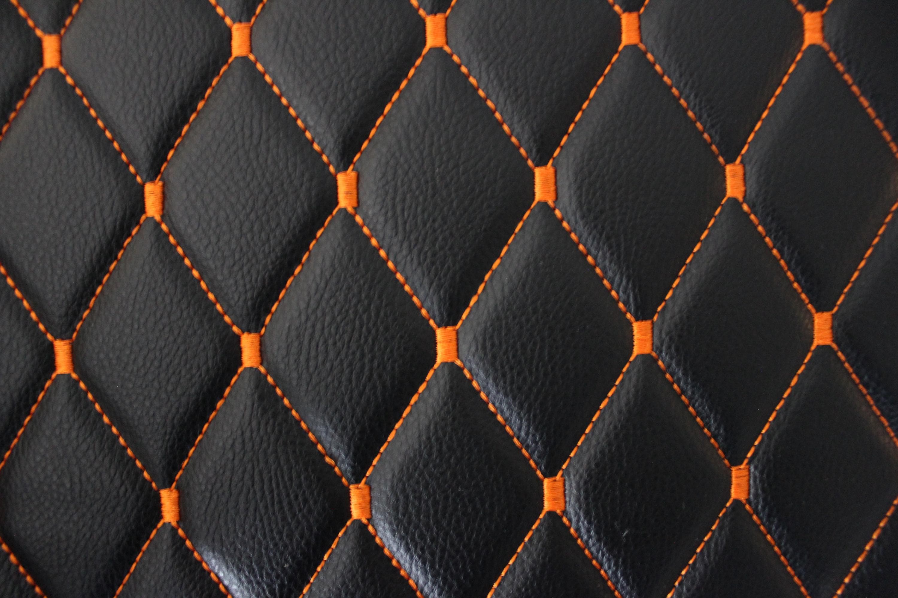 M*U様 新品 Ameri SYNTHETIC LEATHER QUILTING Orange Quilted Black Vinyl Faux Leather Car Upholstery Fabric | 2