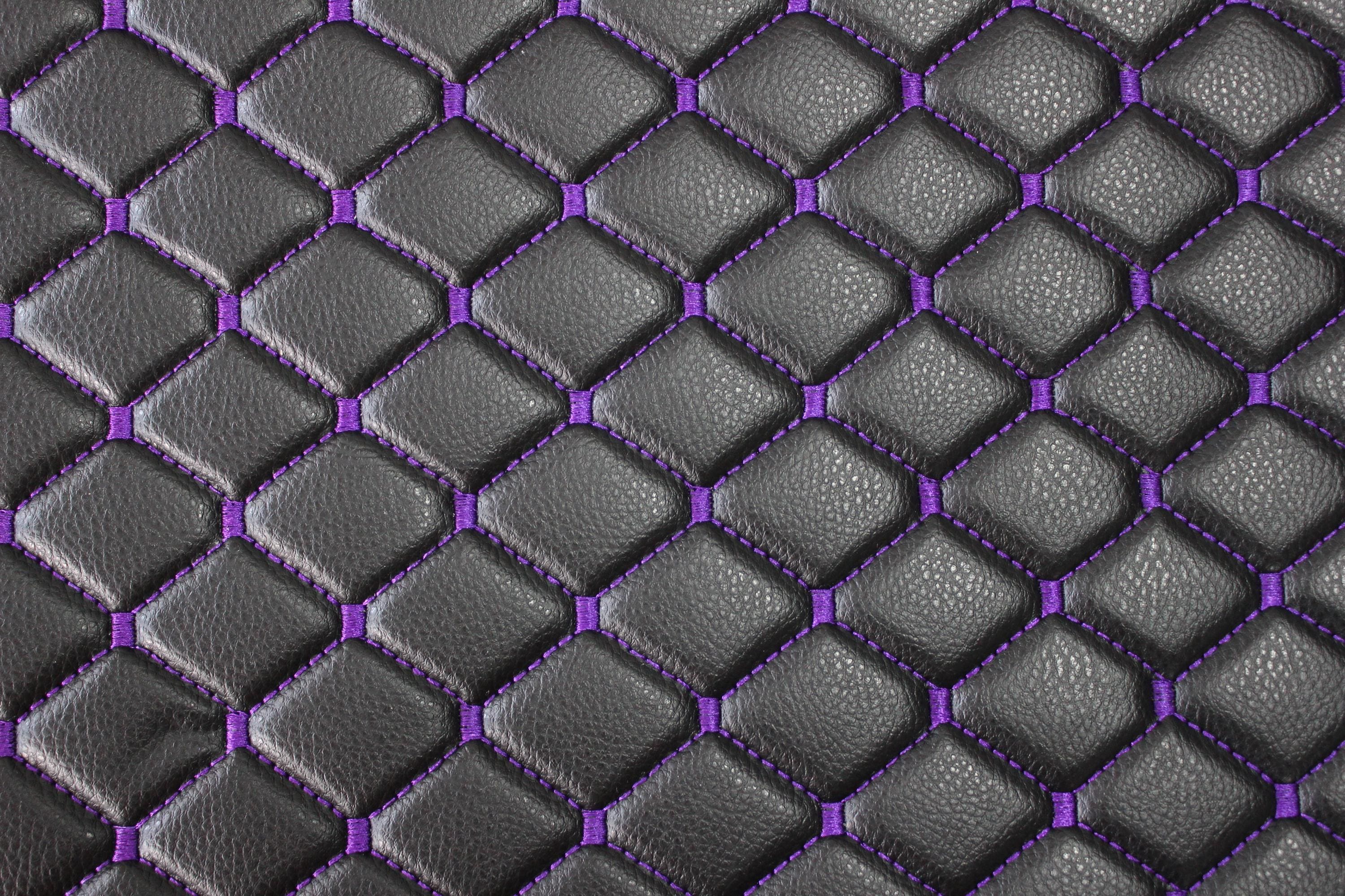 Purple Black Quilted Vinyl Faux Leather Car Upholstery Fabric | 2