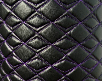 Black Purple Quilted Vinyl Faux Leather Car Upholstery Fabric 2