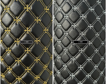 Quilted Vinyl Faux Leather Car Diamond Cross  Upholstery Fabric | Cross Stitch with Foam | 140cm & 55.1&quot; Wide | Grain Artificial Leather