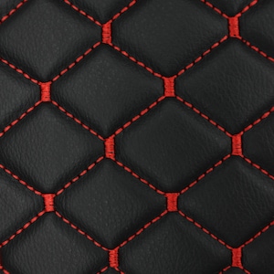 Black Red Quilted Vinyl Faux Leather Car Upholstery Fabric | 2"x2" 5x5cm Diamond Stitch with 5mm Foam Backing | 140cm Wide Automotive - Boat