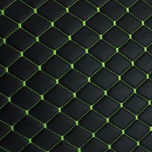 Light Green Black  Quilted Vinyl Faux Leather Upholstery Fabric – 2x2" Diamond Stitch, 5mm Foam Backing, 140cm Wide for Automotive Interiors