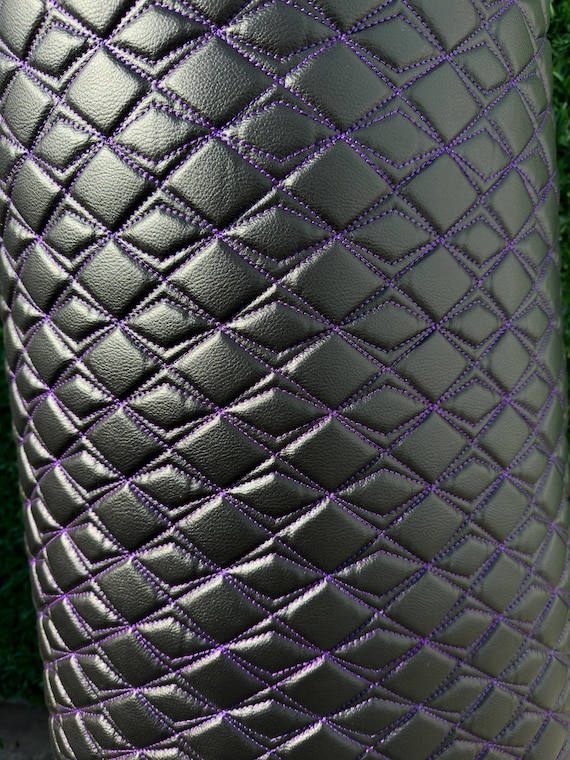 Black Purple Quilted Vinyl Faux Leather Car Upholstery Fabric 2