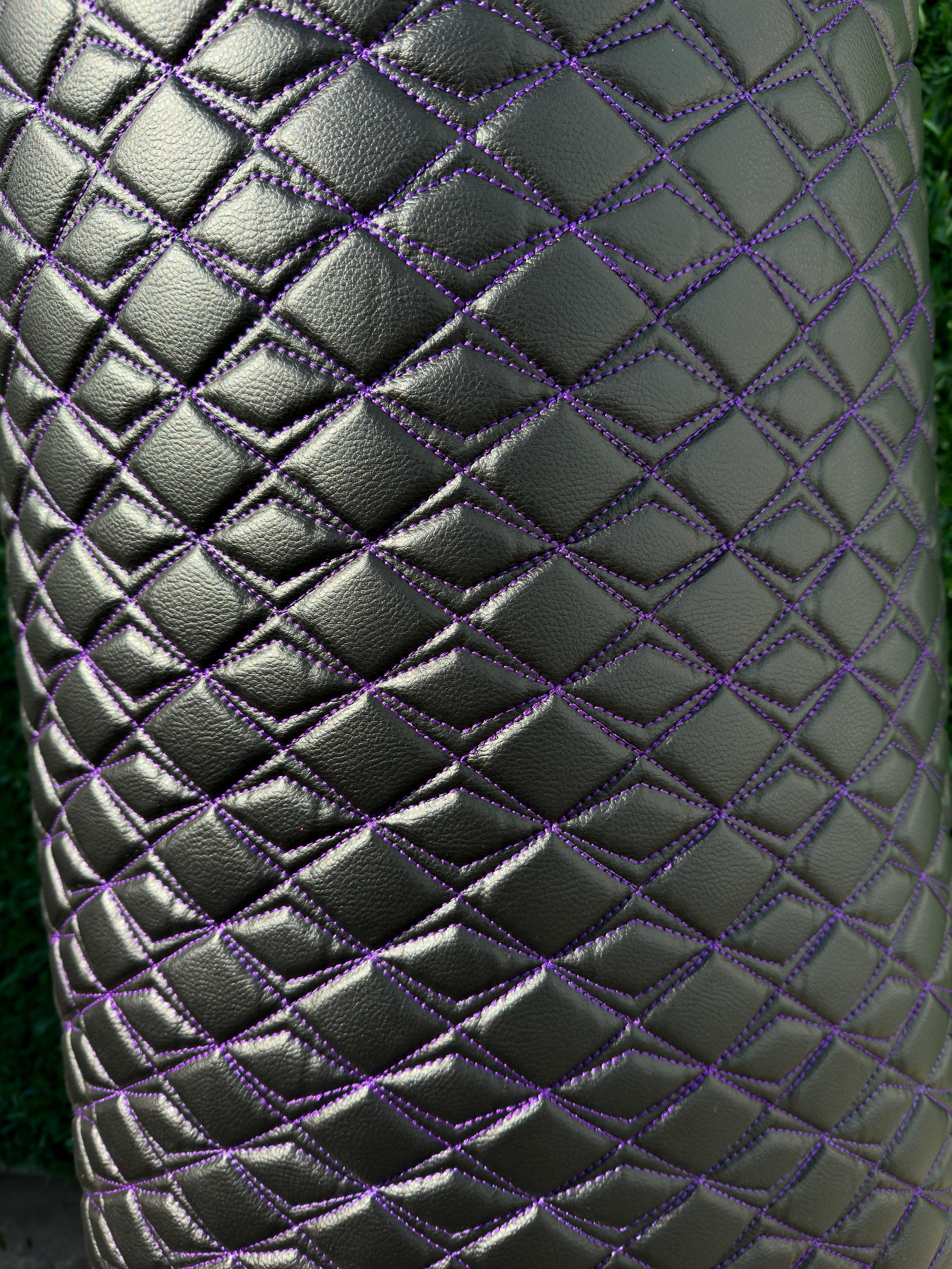 Black Purple Quilted Vinyl Faux Leather Car Upholstery Fabric 2