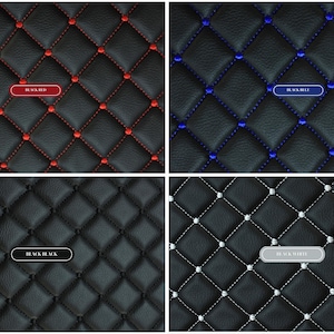 Dot Diamond Quilted Vinyl Faux Leather Upholstery Fabric | Durable Foam Backing | Automotive, Marine, Furniture Use | 140cm (55.1") Wide