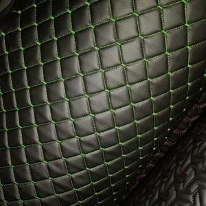 Green Black Quilted Vinyl Faux Leather Car Upholstery Fabric | 2&quot;x2&quot; 5x5cm Diamond Stitch 5mm Foam Backing | 140cm Wide Automotive - Boat