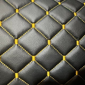 Quilted Vinyl Faux Leather Car Upholstery Fabric 2x2 5x5cm Diamond Stitch with 5mm Foam Backing 140cm Wide Automotive Projects 8 - Black Gold