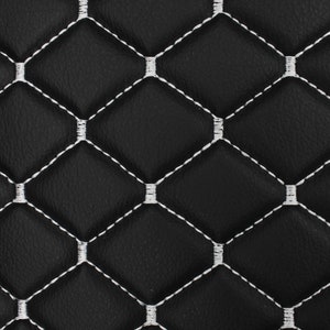 Quilted Vinyl Faux Leather Car Upholstery Fabric 2x2 5x5cm Diamond Stitch with 5mm Foam Backing 140cm Wide Automotive Projects 3 - Black White