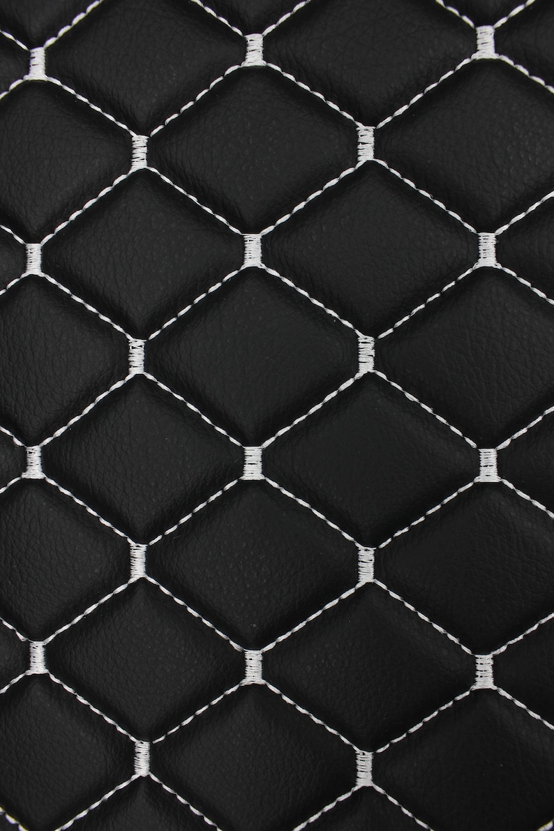 Quilted Vinyl Faux Leather Car Upholstery Fabric 2x2 5x5cm Diamond Stitch with 5mm Foam Backing 140cm Wide Automotive Projects 3 - Black White