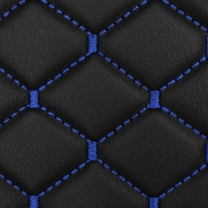 Quilted Vinyl Faux Leather Car Upholstery Fabric 2x2 5x5cm Diamond Stitch with 5mm Foam Backing 140cm Wide Automotive Projects 2 - Black with Blue