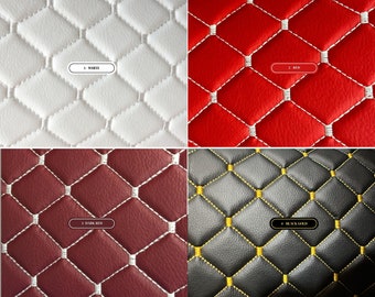 Stitched Vinyl Synthetic Leather Auto Upholstery Material | 2"x2" 5x5cm Rhombus Pattern with 5mm Sponge Backing | 140cm Wide |Car Quilted