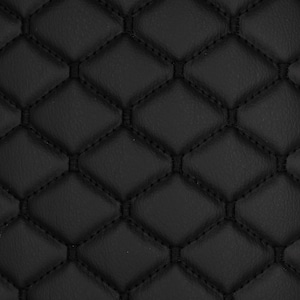 Black Quilted Vinyl Faux Leather Car Upholstery Fabric | 2&quot;x2&quot; 5x5cm Diamond Black Stitch 5mm Foam Backing | 140cm Wide Automotive - Boat
