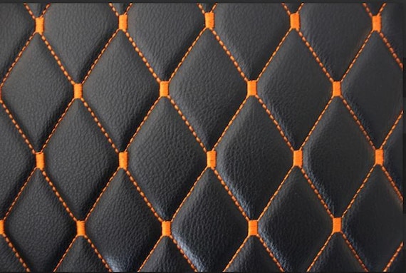 Orange Quilted Black Vinyl Faux Leather Car Upholstery Fabric | 2