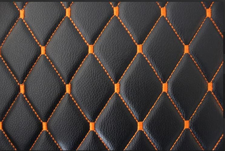 Orange Quilted Black Vinyl Faux Leather Car Upholstery Fabric | 2