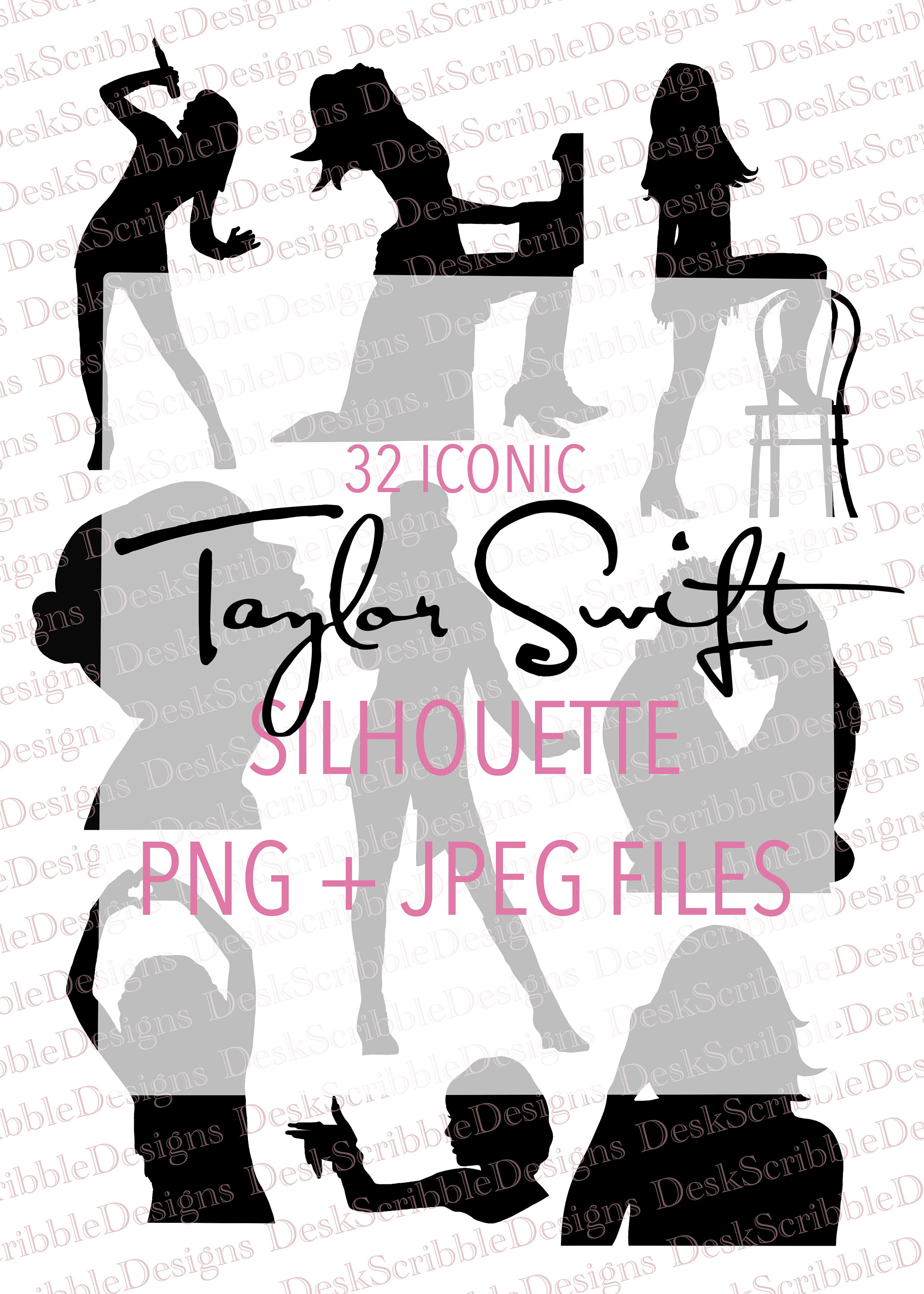 32 Iconic Taylor Swift Silhouette PNG JPEG Files Bundle Eras Etsy