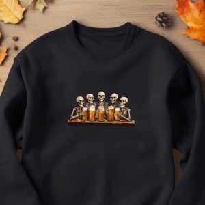 Halloween Crewneck Sweatshirt, Skeletons Drinking Beer, Oktoberfest Season, Beer Lovers Gift