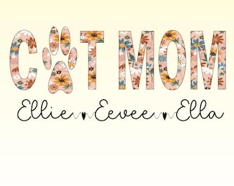 Cat Mom Floral Png Svg, Personalized Cat Mom Shirt With Cat Name, Gift For Cat Mom, Cat Mom Png Svg, Retro Cat Mom Svg,Doodle Mama Png Svg